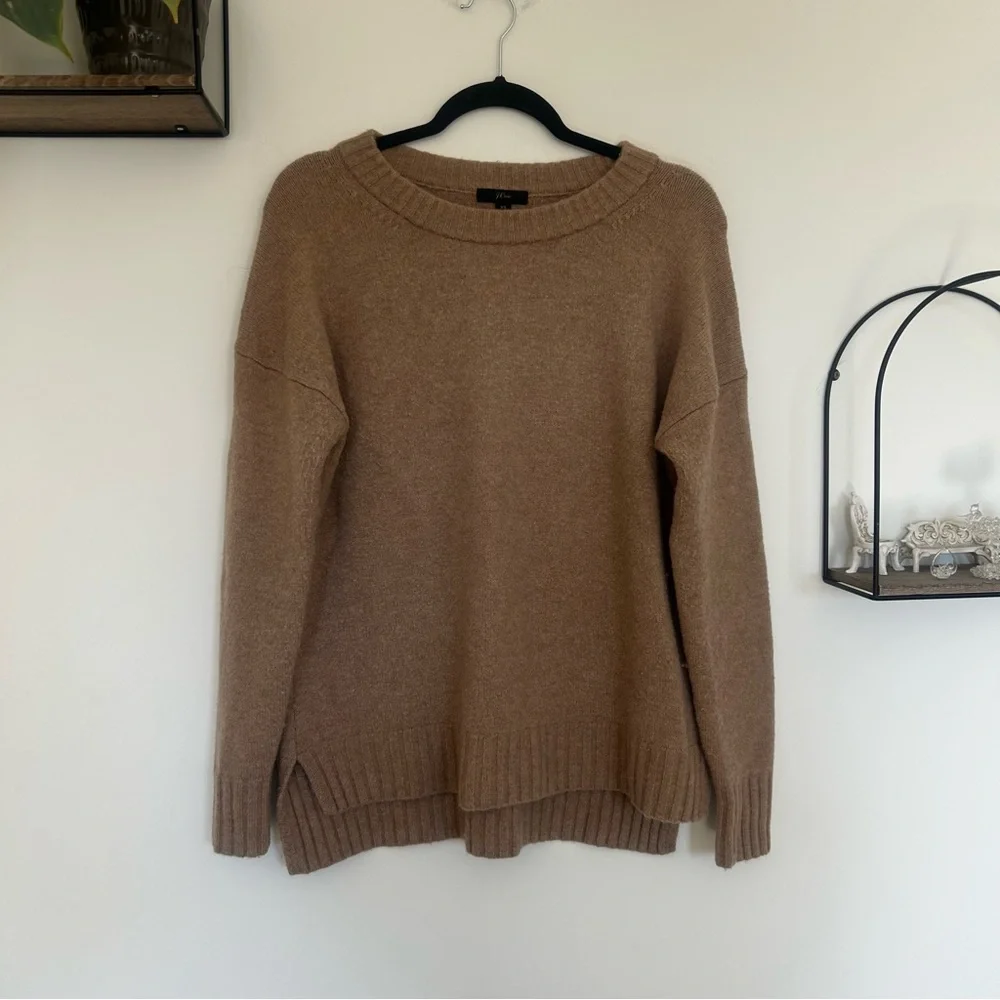J.Crew Camel Oversized Crewneck‎ Sweater in Super Soft Yarn Wool Alpaca Size XS